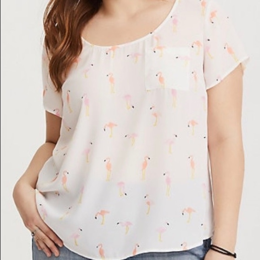 White Flamingo Print Short Sleeve Women’s Top